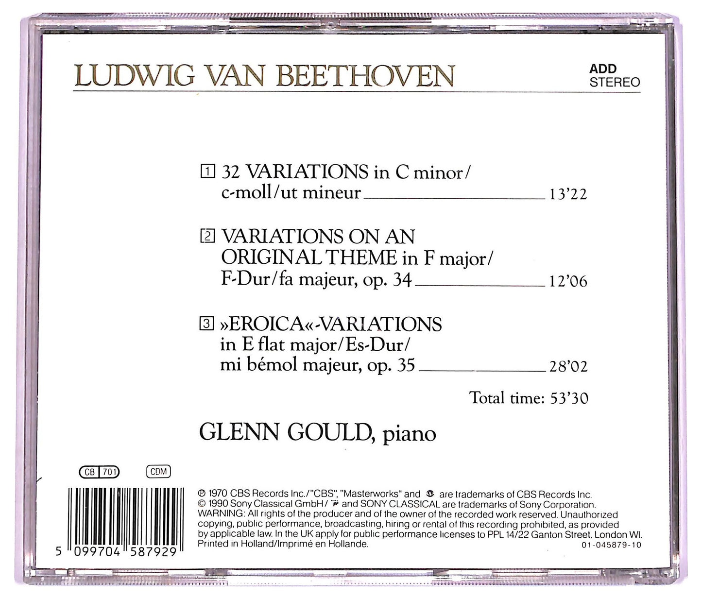 EBOND Glenn Gould - Beethoven - Eroica Variations CD CD076549