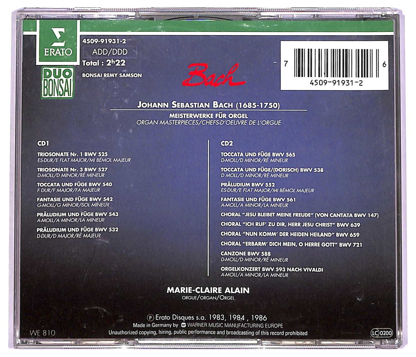 EBOND Bach - Marie-Claire Alain - Organ Masterpieces CD CD076626