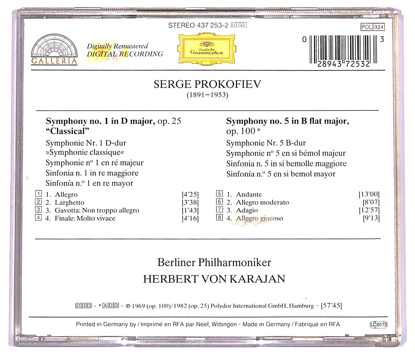 EBOND Prokofiev - Berliner Philharmoniker , Herbert Von Karajan - Symphonies Nos. 1 & 5 CD CD076742