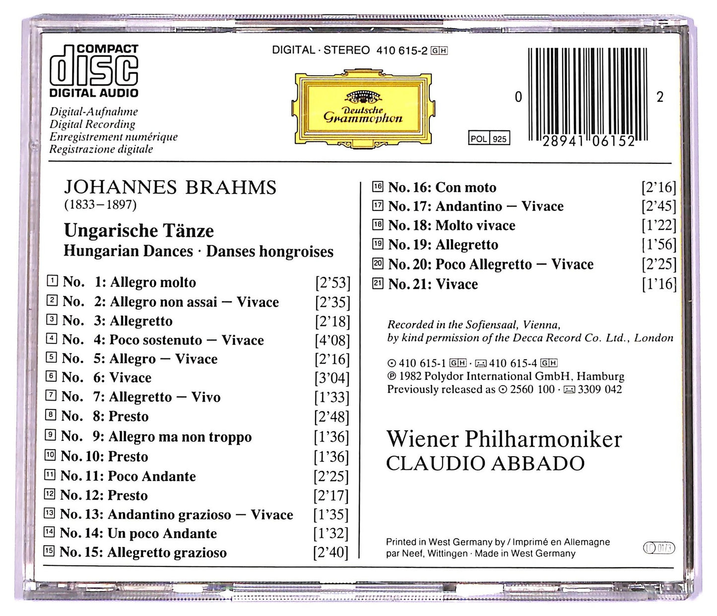 EBOND Johannes Brahms - 21 Ungarische Tanze - Hungarian Dances - Danses Hongroises CD CD077159