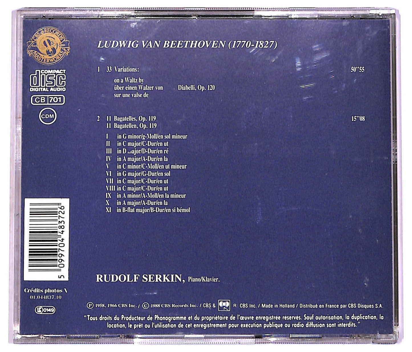 EBOND Beethoven Rudolf Serkin - Diabelli-Variations Bagatelles Op. 119 CD CD077310