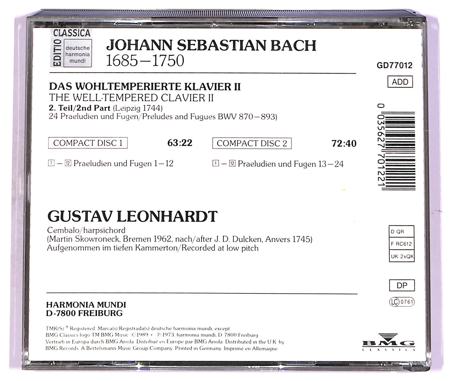 EBOND J.S. Bach Gustav Leonhardt - Das Wohltemperierte Klavier 2 CD CD077318