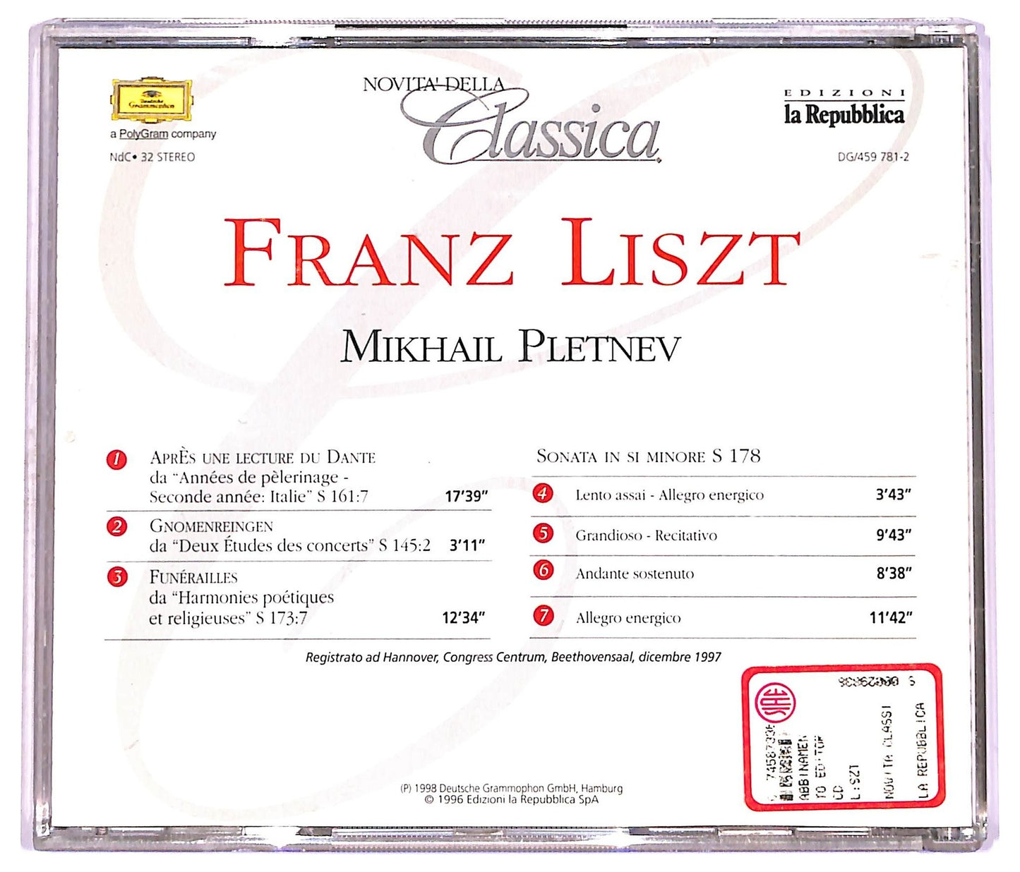 EBOND Liszt - Mikhail Pletnev - Sonata In Si Minore S 178 CD CD077342