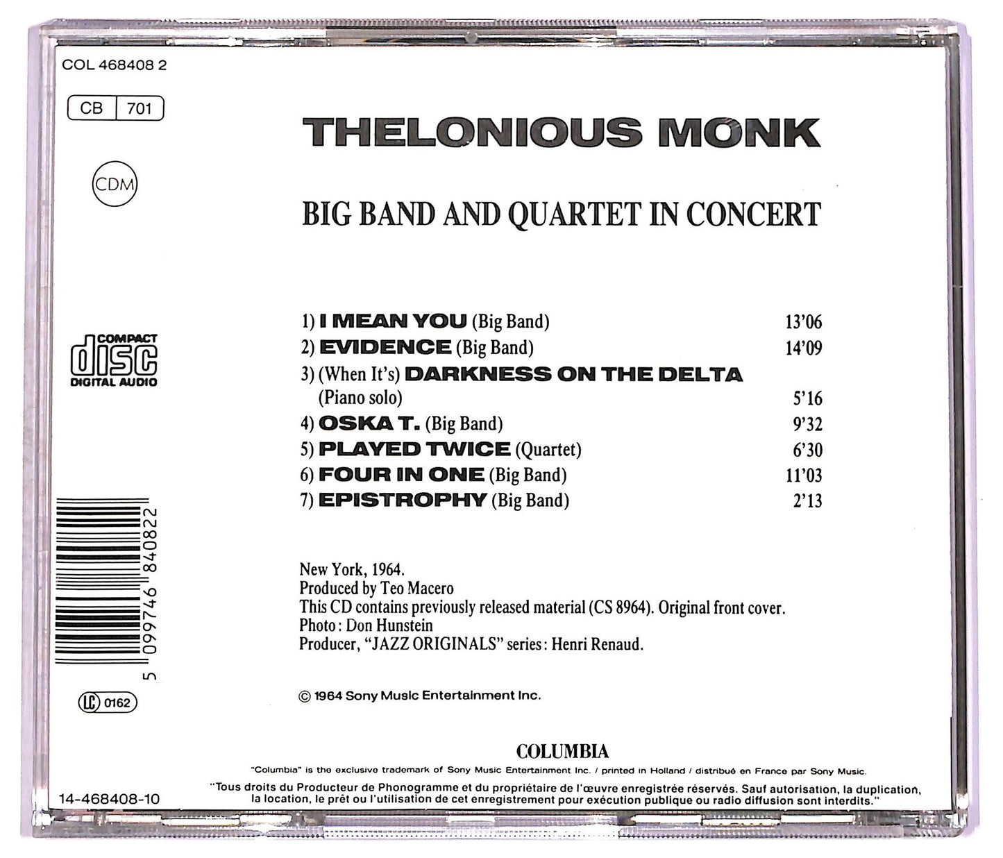 EBOND Monk - Big Band And Quartet In Concert CD CD077657