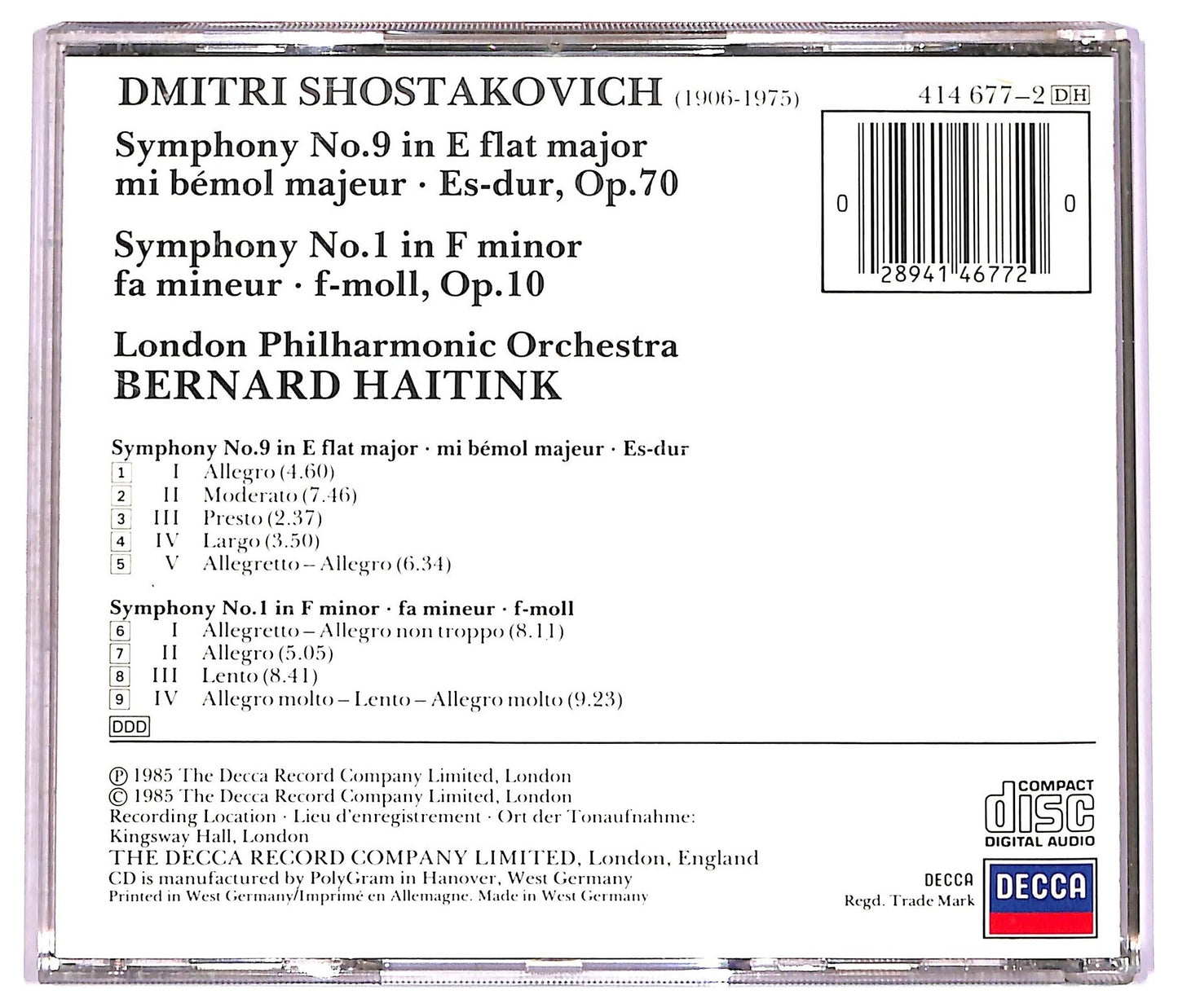 EBOND Shostakovich - Symphonies 1 & 9 CD CD077701