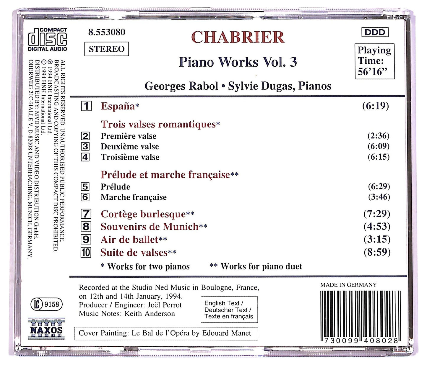 EBOND Chabrier - Piano Works Vol. 3 CD CD077719