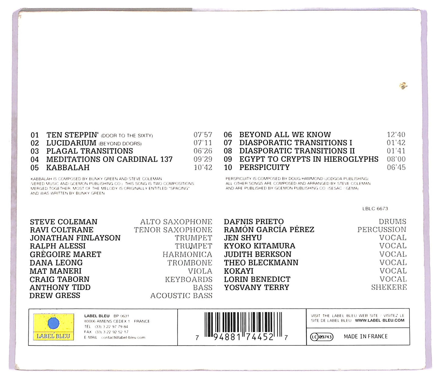 EBOND Steve Coleman And Five Elements - Lucidarium CD CD077735