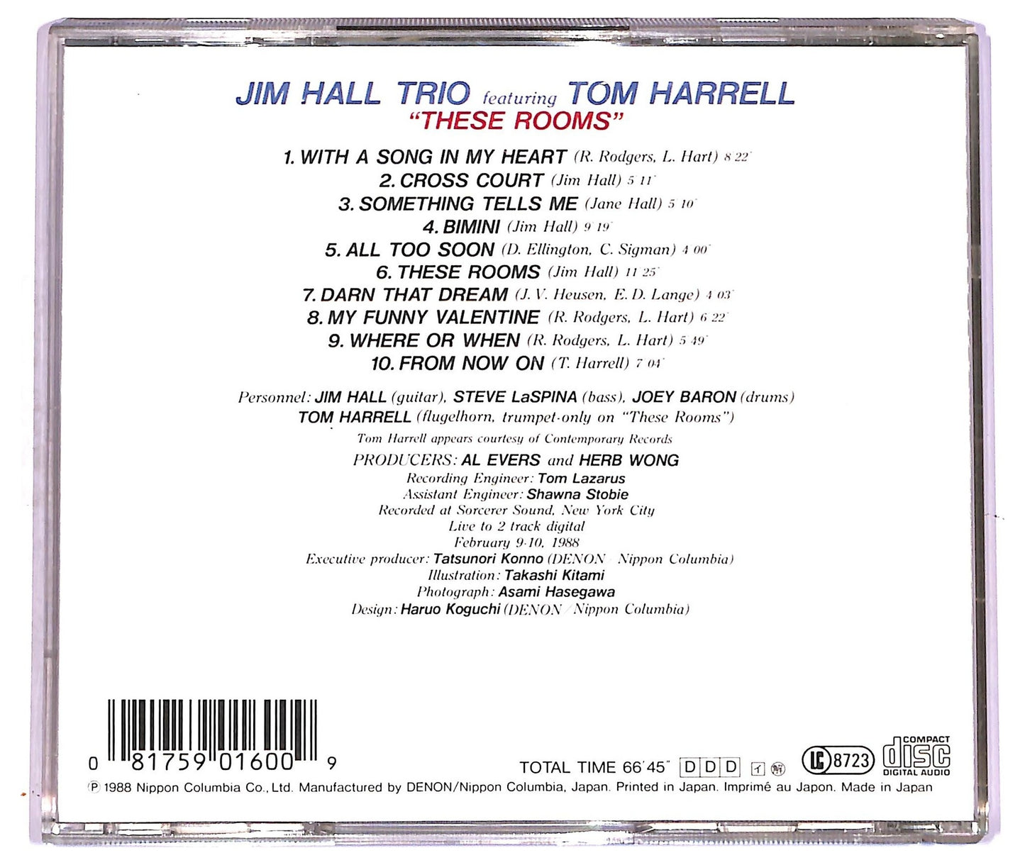 EBOND Jim Hall Trio Featuring Tom Harrell - These Rooms CD CD078003