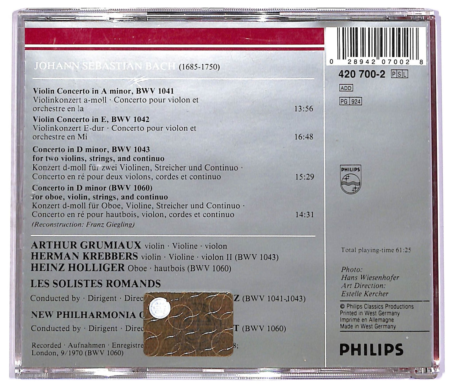 EBOND Bach Arthur Grumiaux - Violin Concertos BWV 1041 1042 CD CD078622