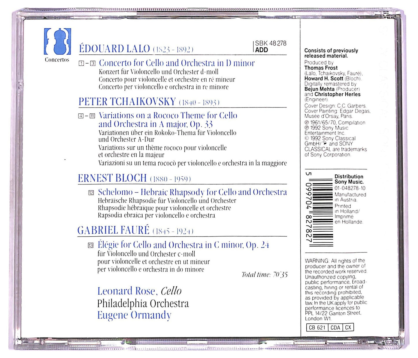 EBOND Various - Cello Concerto Rococo Variations Schelomo Elegie CD CD079550