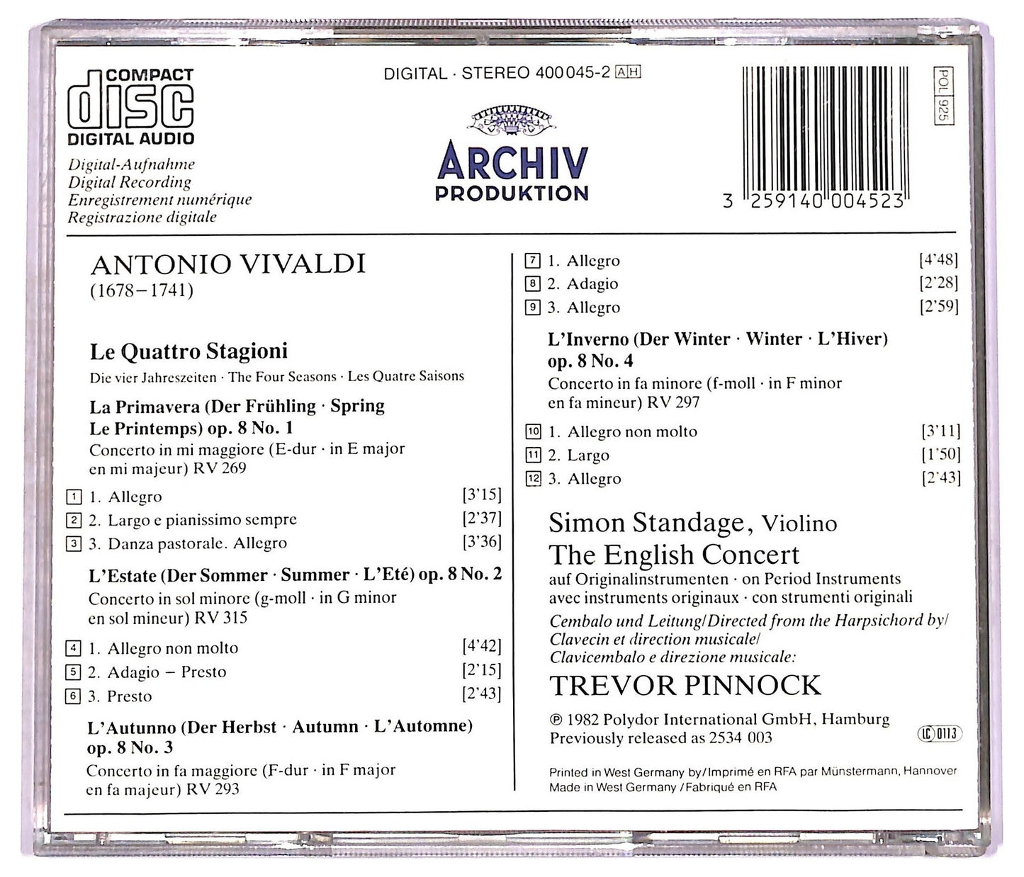 EBOND Antonio Vivaldi - Le Quattro Stagioni CD CD079606