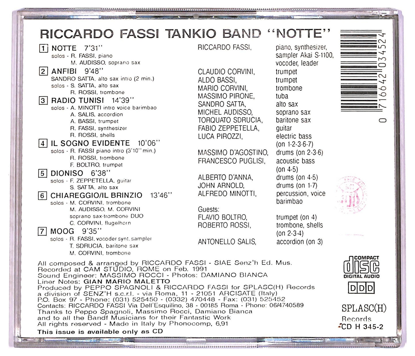 EBOND Riccardo Fassi Tankio Band - Notte CD CD079626