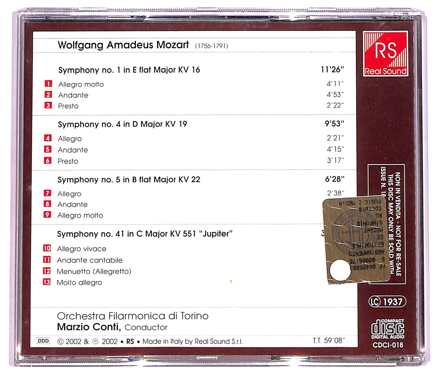 EBOND Mozart - Symphonies No. 1, No. 4, No. 5, No. 41 'Jupiter' CD CD079850