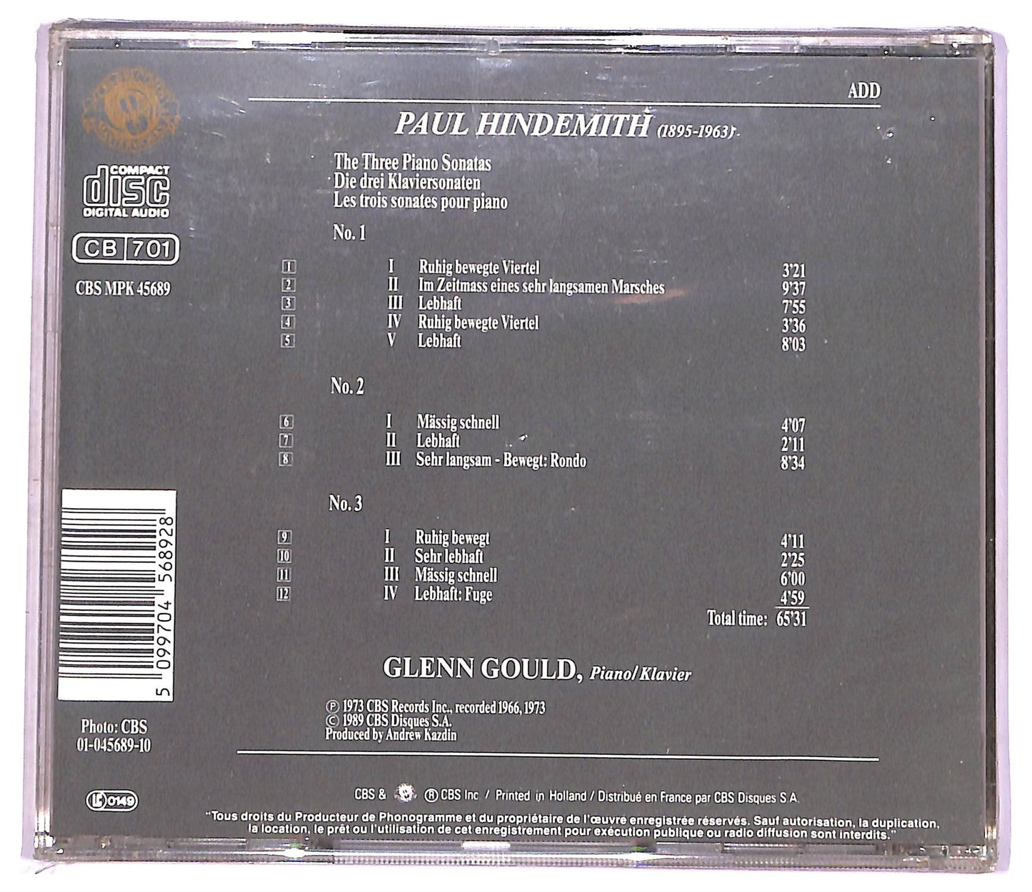 EBOND Glenn Gould - Hindemith - Sonatas CD CD080121