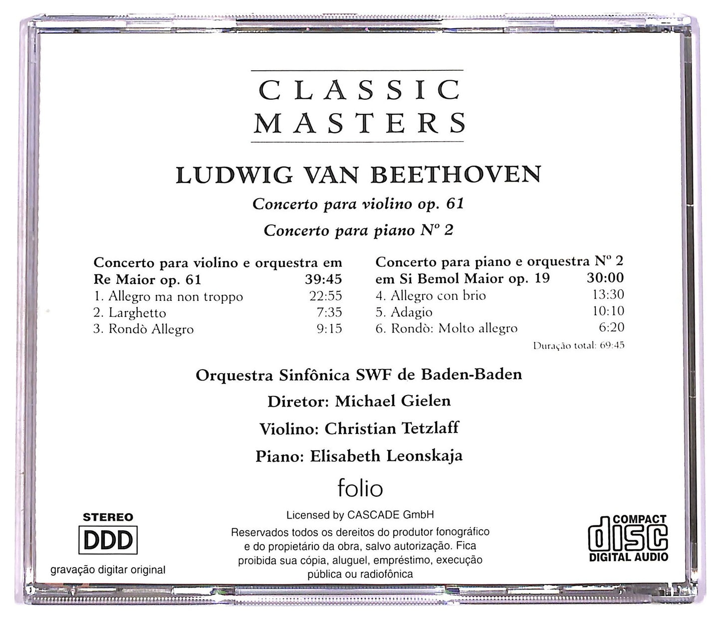 EBOND Beethoven - Concerto Para Violino Op. 61 Concerto Para Piano N° 2 CD CD080345