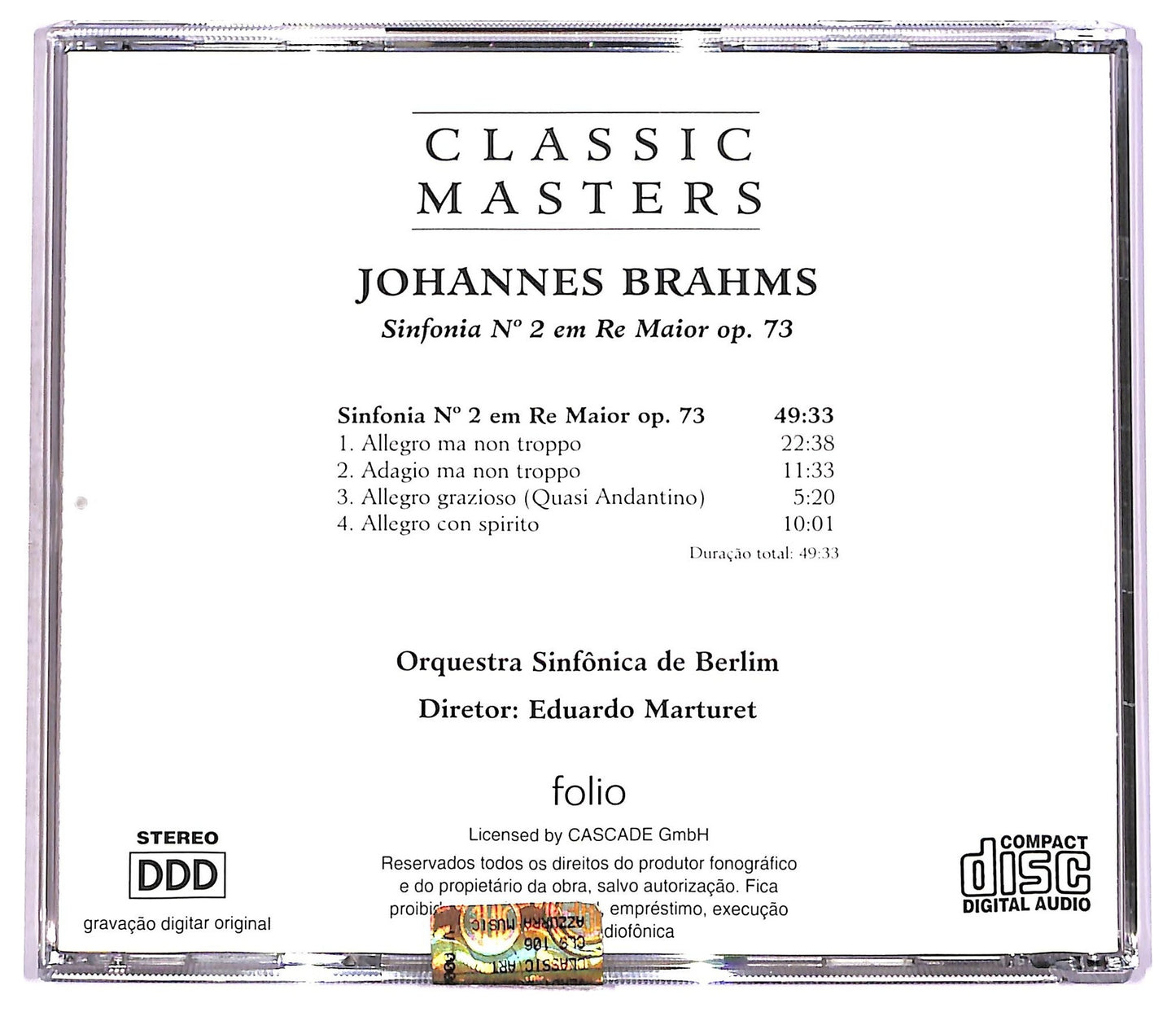 EBOND Johannes Brahms - Symphonie N°2 En Re Majeur Op. 73 CD CD080349