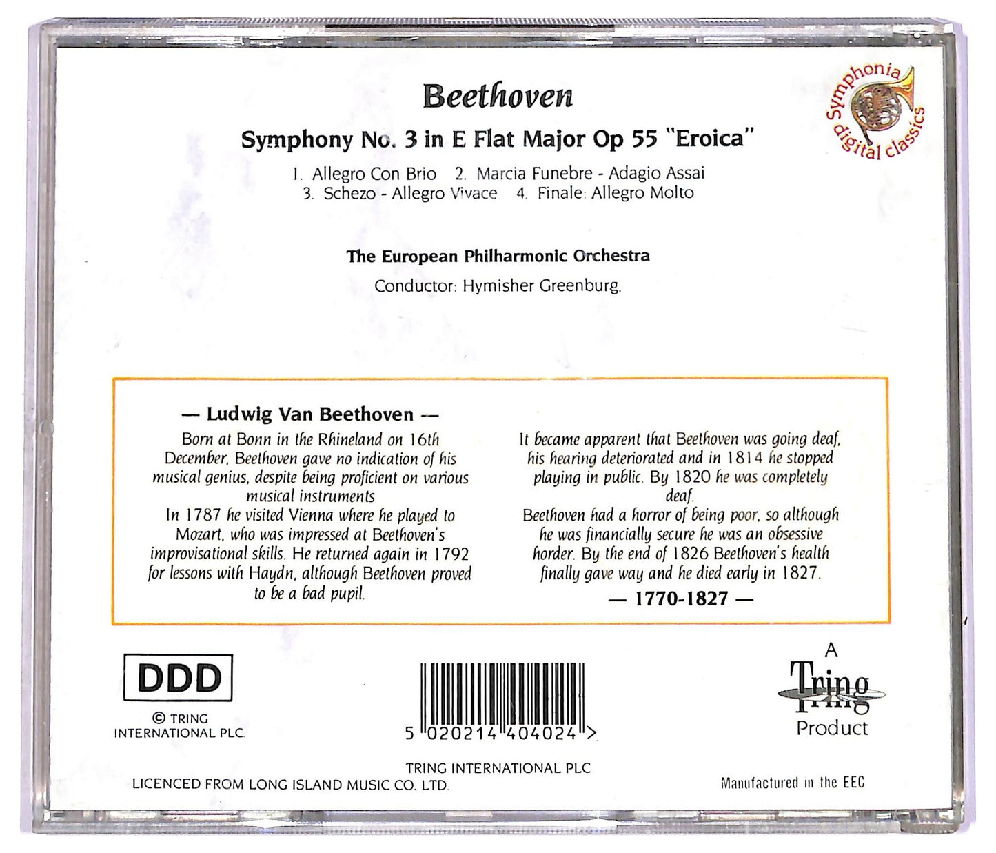 EBOND Beethoven - Symphony No.3 In E Flat Major Eroica Op. 55 CD CD081253