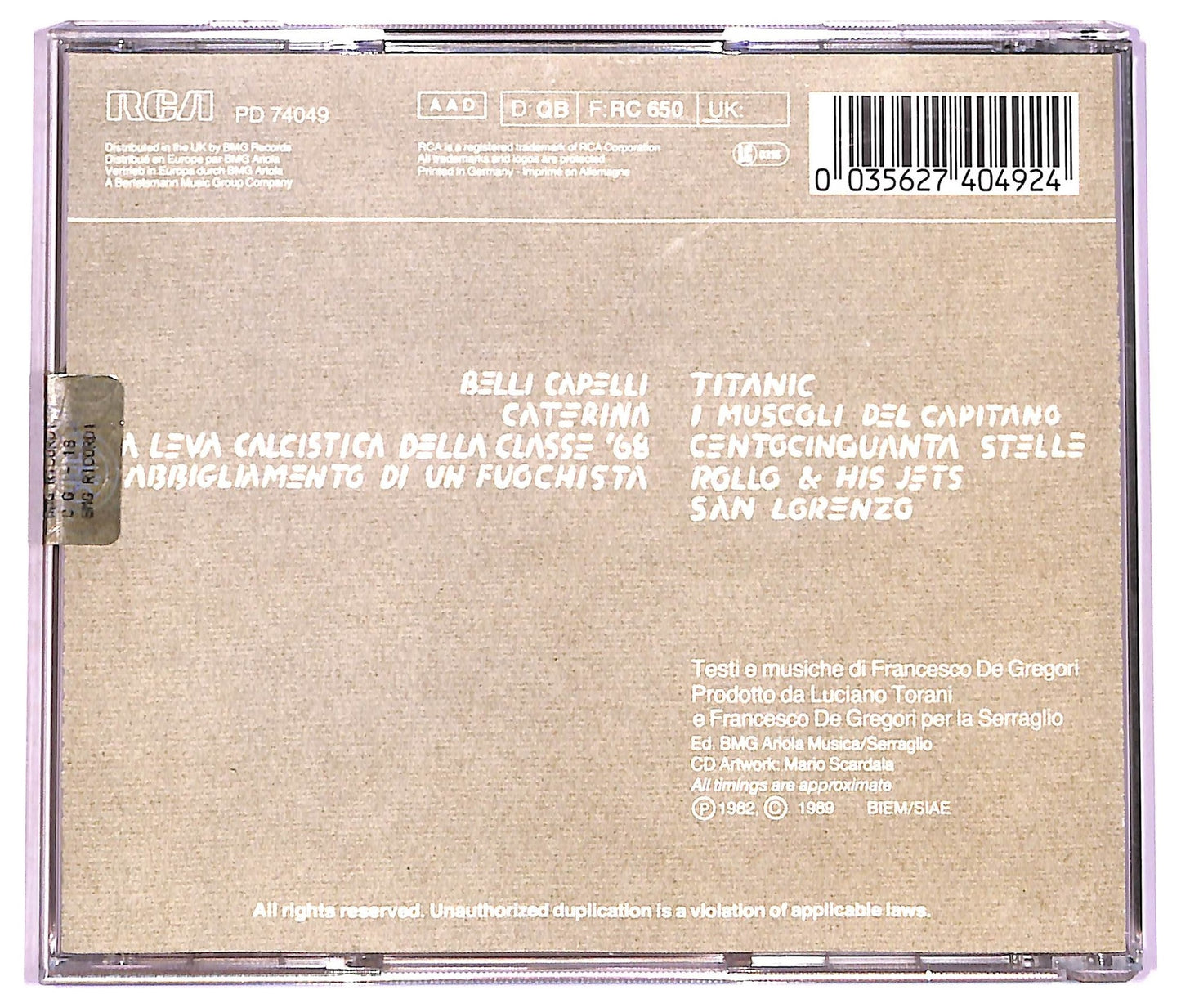 EBOND Francesco De Gregori - Titanic CD CD081808