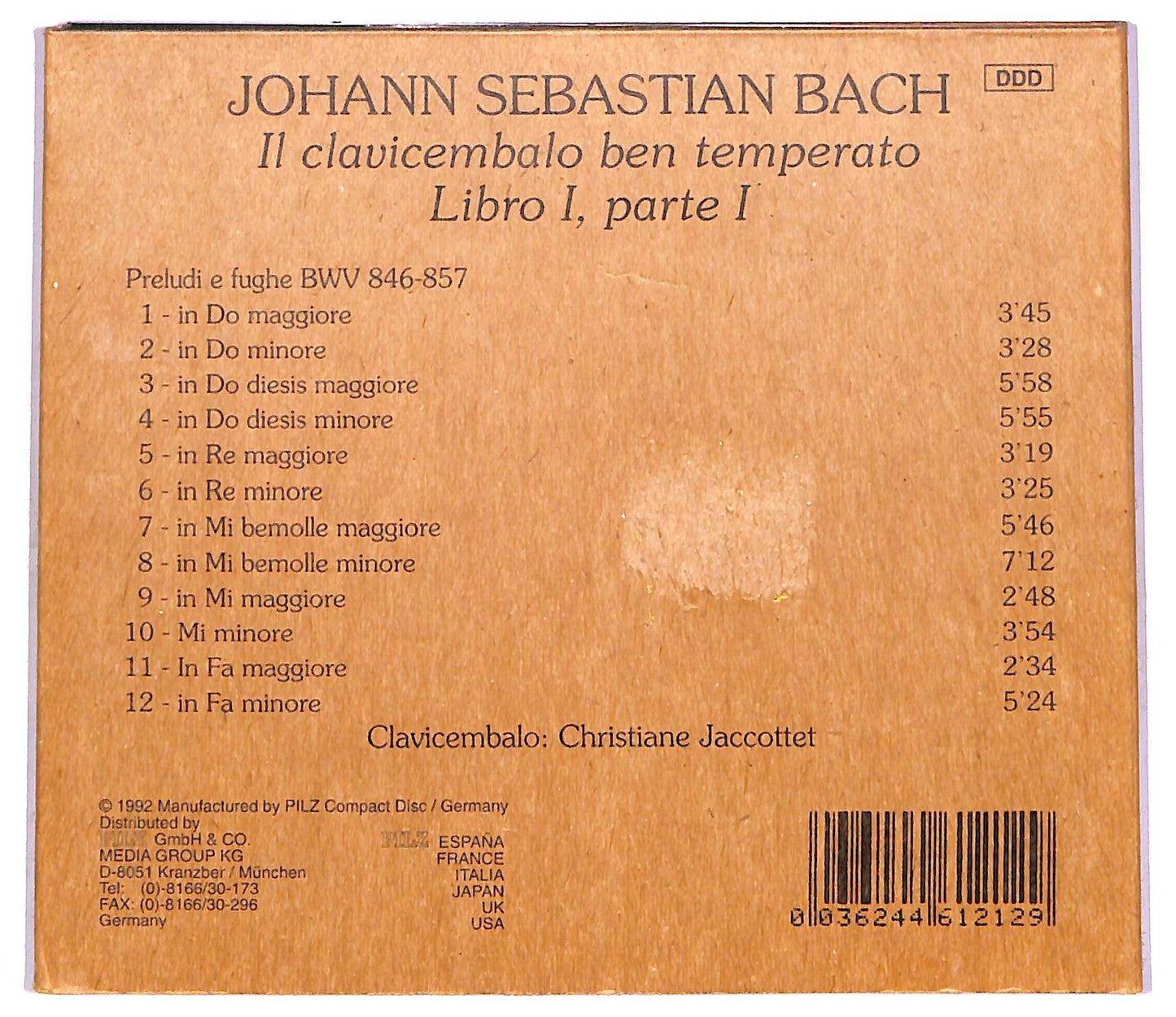 EBOND J.S. Bach - Il Clavicembalo Ben Temperato Libro 1 parte 1 CD CD081942