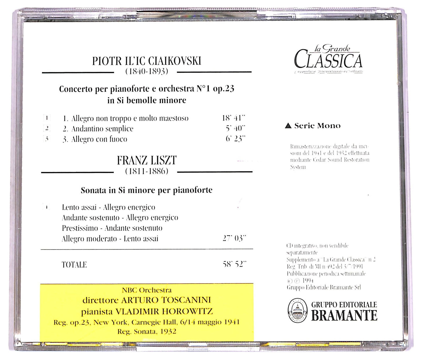 EBOND Horowitz Toscanini - Concerto Per Pianoforte E Orchestra No. 1 Op. 23 CD CD081958