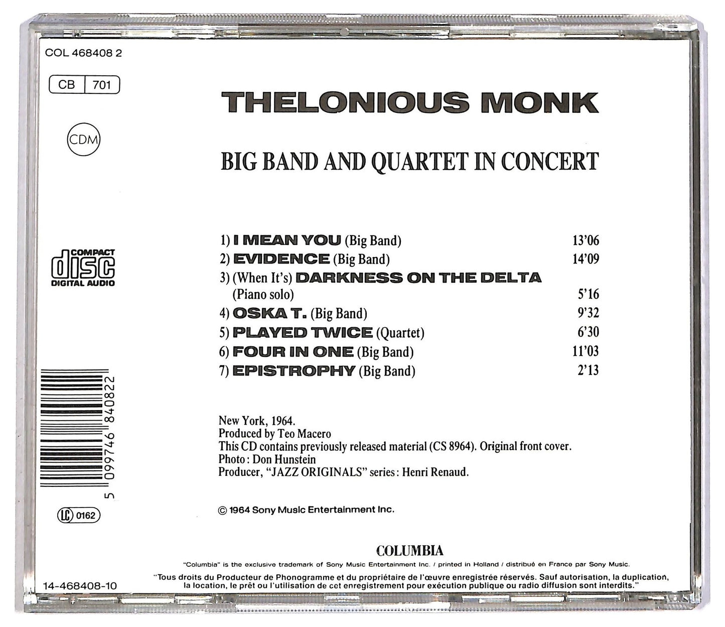 EBOND Monk - Big Band And Quartet In Concert CD CD082114