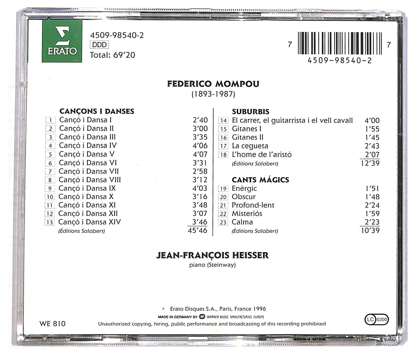 EBOND Mompou - Cancons I Danses Suburbis Cants Magics CD CD086427