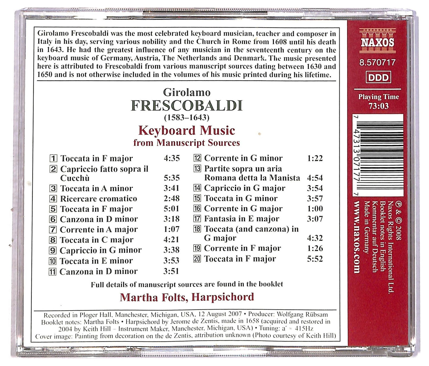EBOND Girolamo Frescobaldi - Keyboard Music CD CD086513