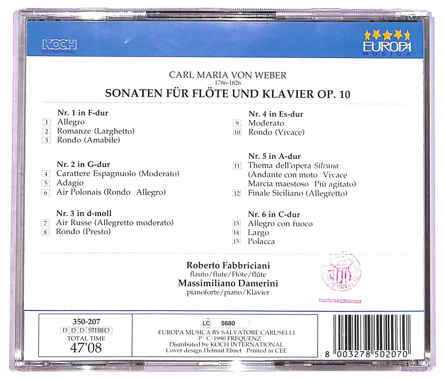 EBOND Carl Maria von Weber - Sonaten fur Flote und Klavier Op.10 CD CD086545