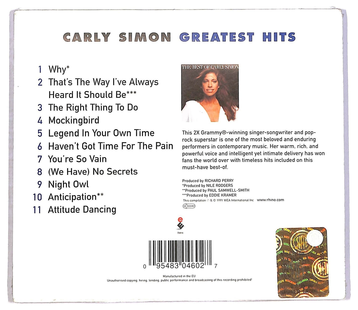 EBOND Carly Simon - Greatest Hits - The Best Of Carly Simon CD CD086805