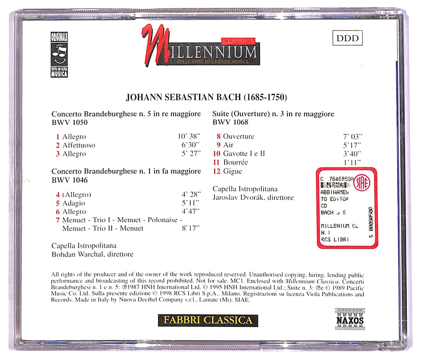 EBOND Bach - Concerti Brandeburghesi N. 1 e N. 5 - Suite N. 3 CD CD087124