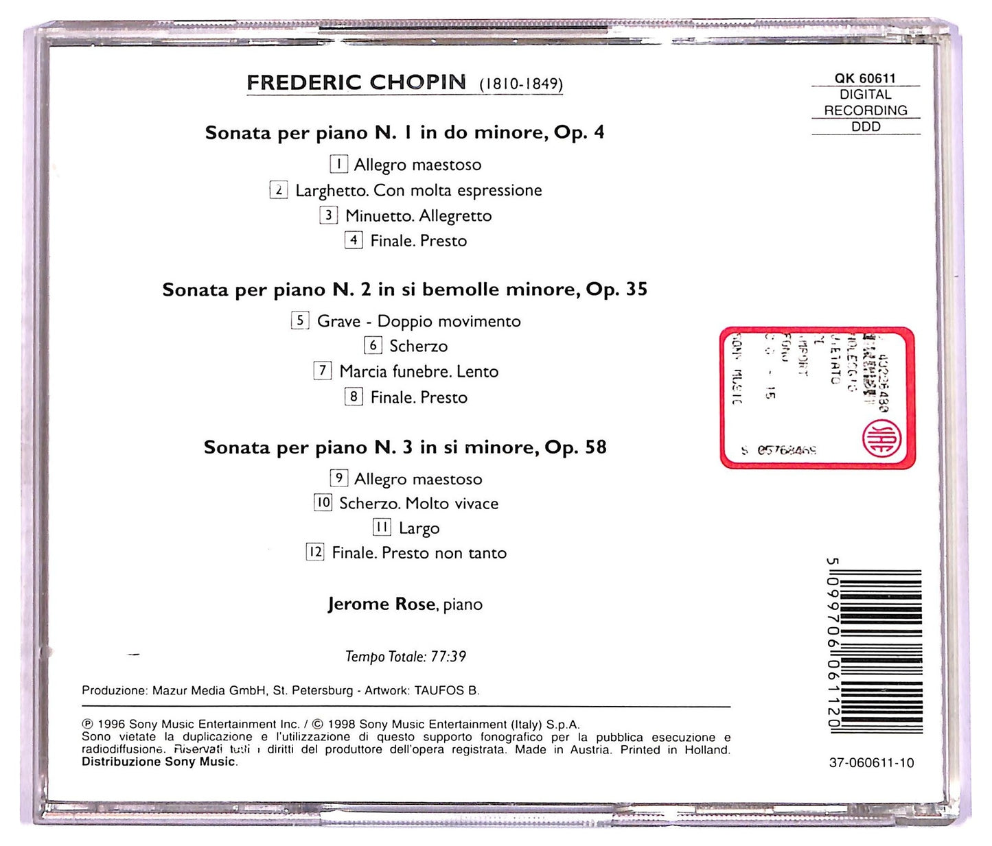 EBOND Chopin - Le tre Sonate per Pianoforte CD CD087145
