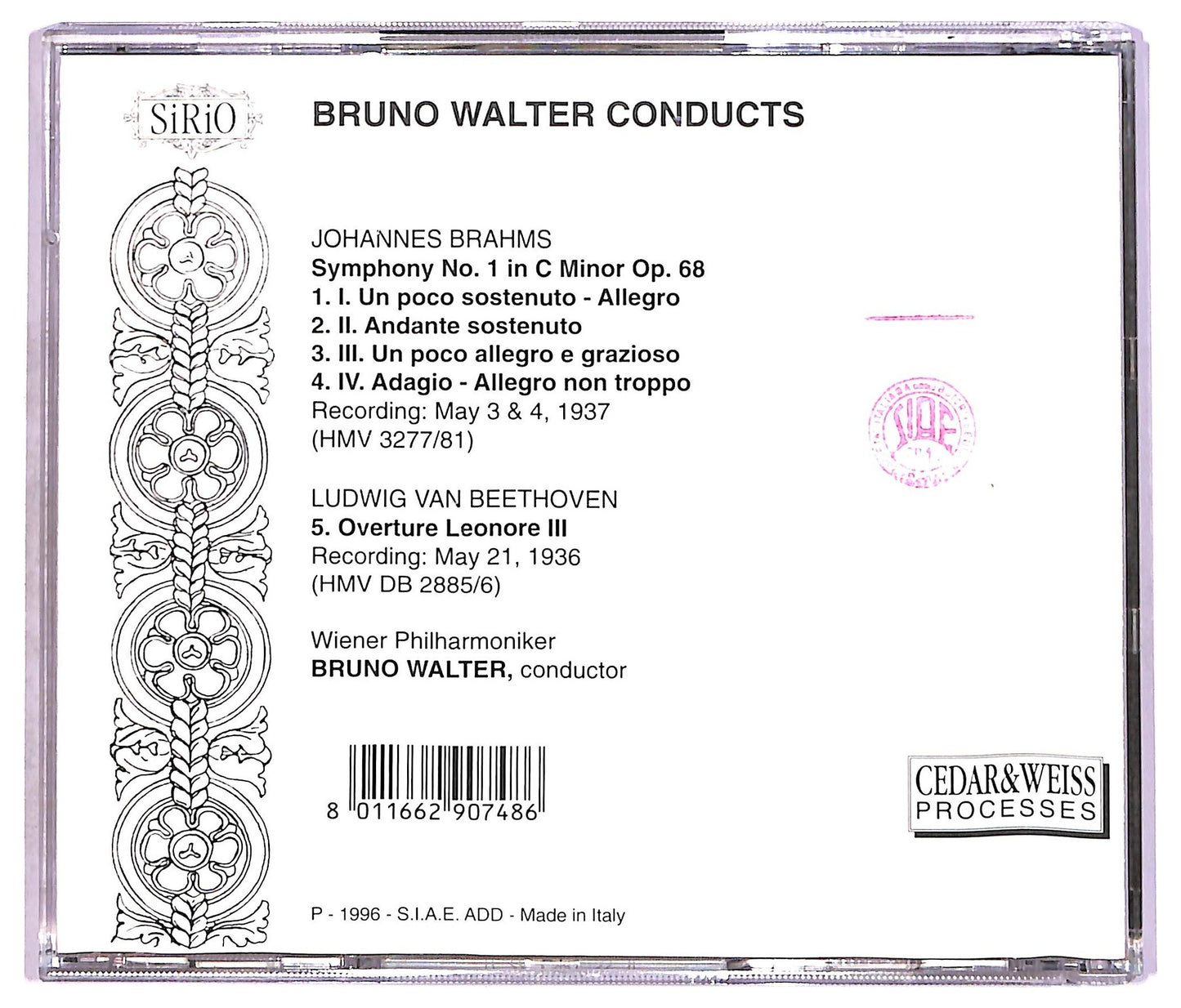 EBOND Bruno Walter Brahms - Symphony No. 1 CD CD087214
