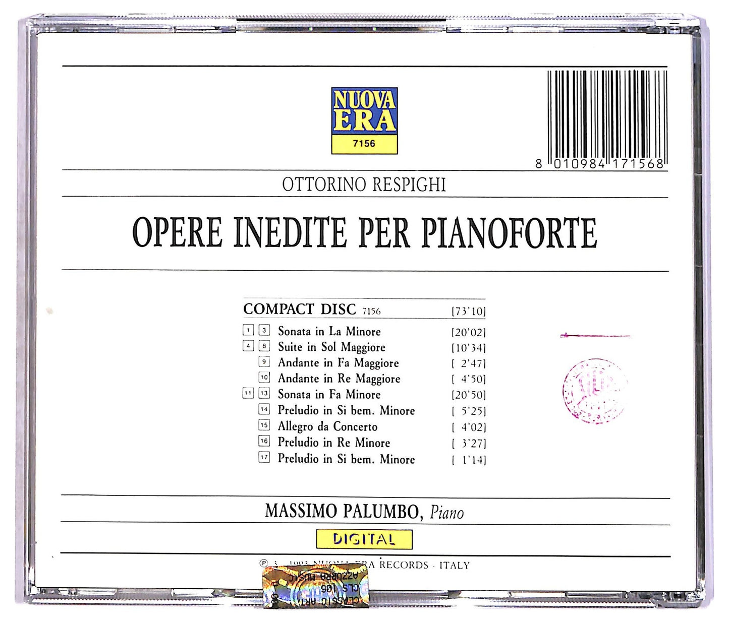 EBOND Ottorino Respighi - Opere Inedite Per Pianoforte CD CD087226