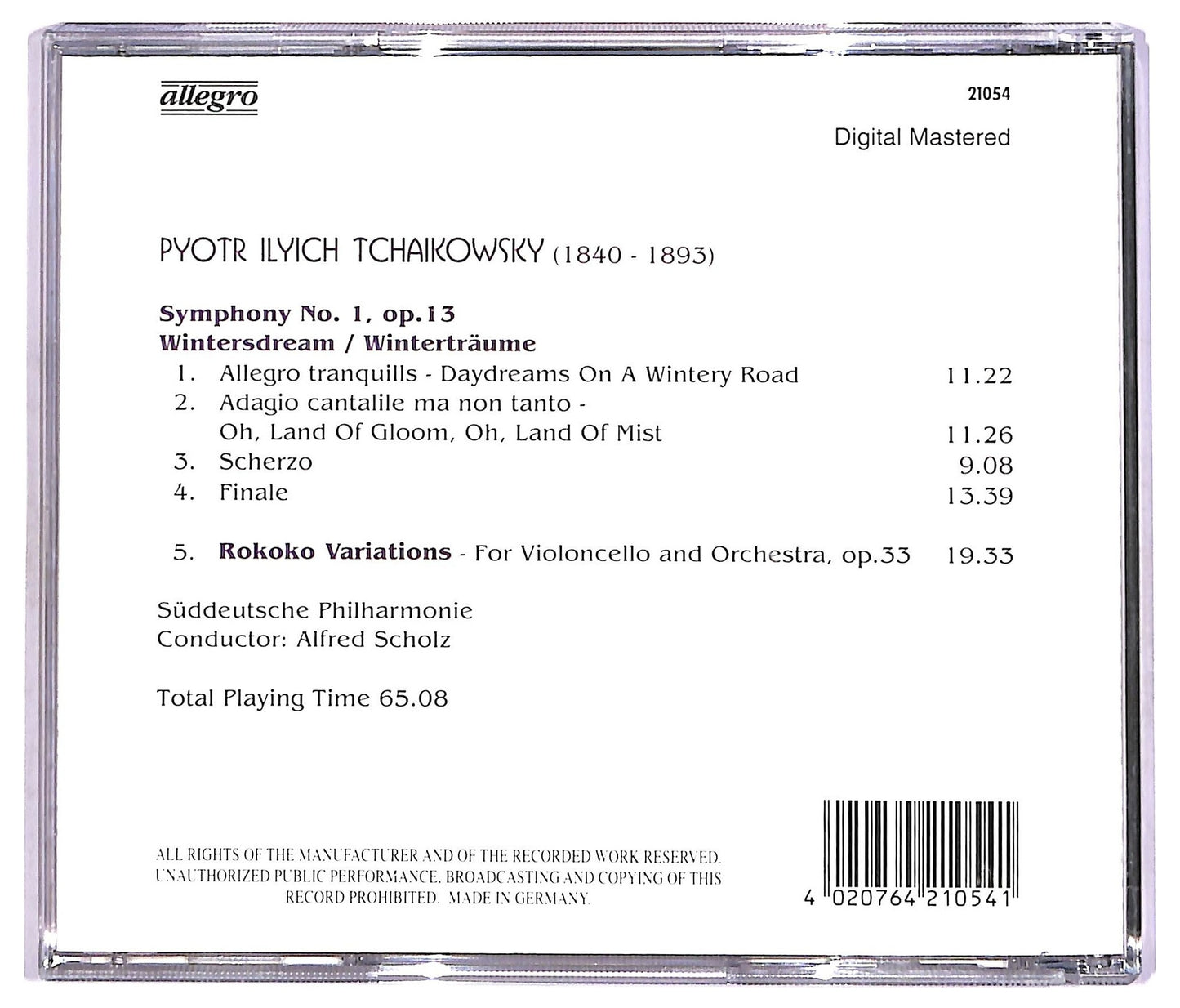 EBOND Tchaikowsky - Symphony No. 1 Wintersdream Wintertraume CD CD087240