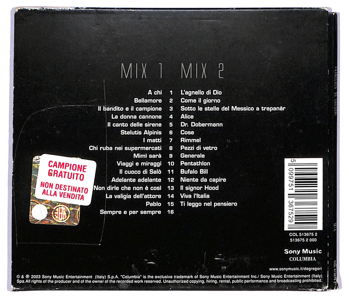 EBOND Francesco De Gregori - Mix CD CD087530