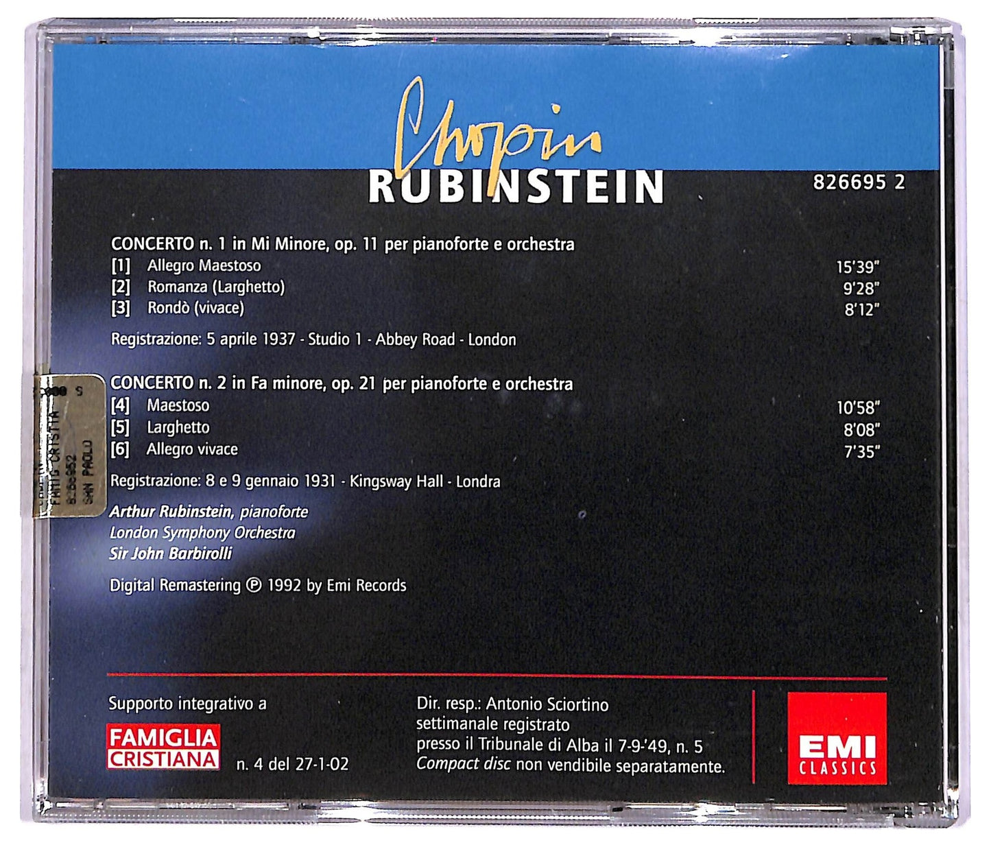 EBOND Chopin Rubinstein - Concerto N.1 In Mi Minore CD CD087852