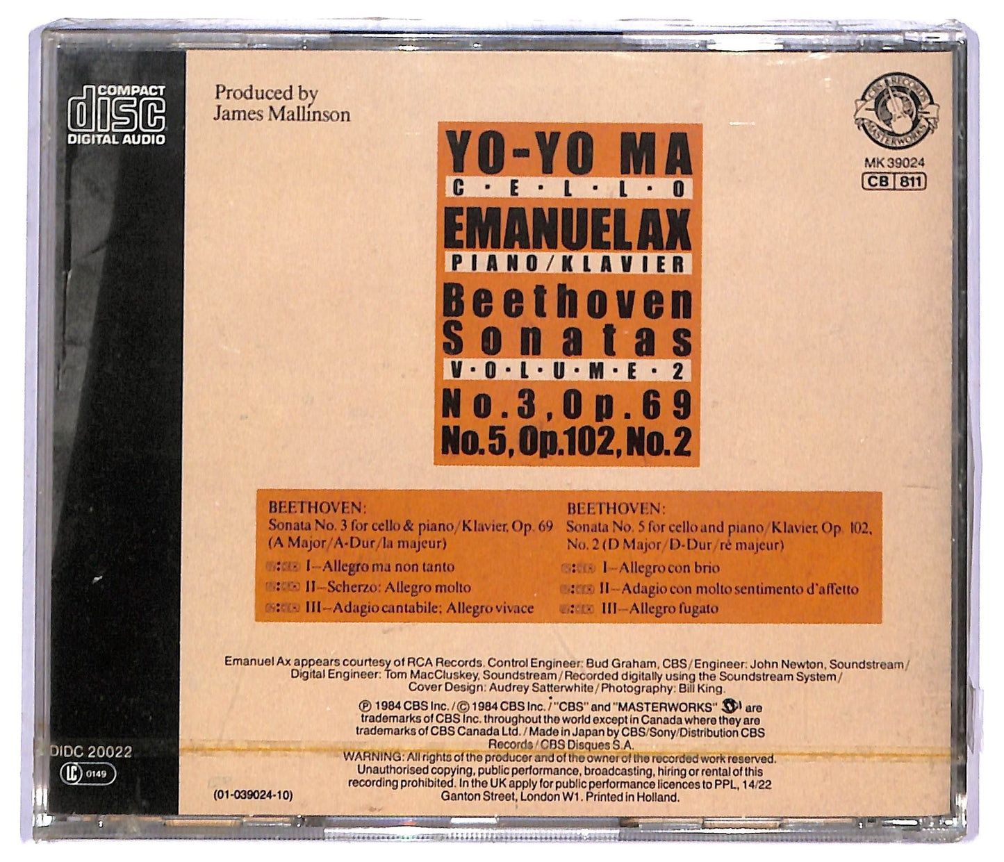EBOND Emanuel Ax, Yo-Yo Ma - Sonatas Volume 2 No. 3, Op. 69 No. 5 Op. 102, No.2 CD CD088712