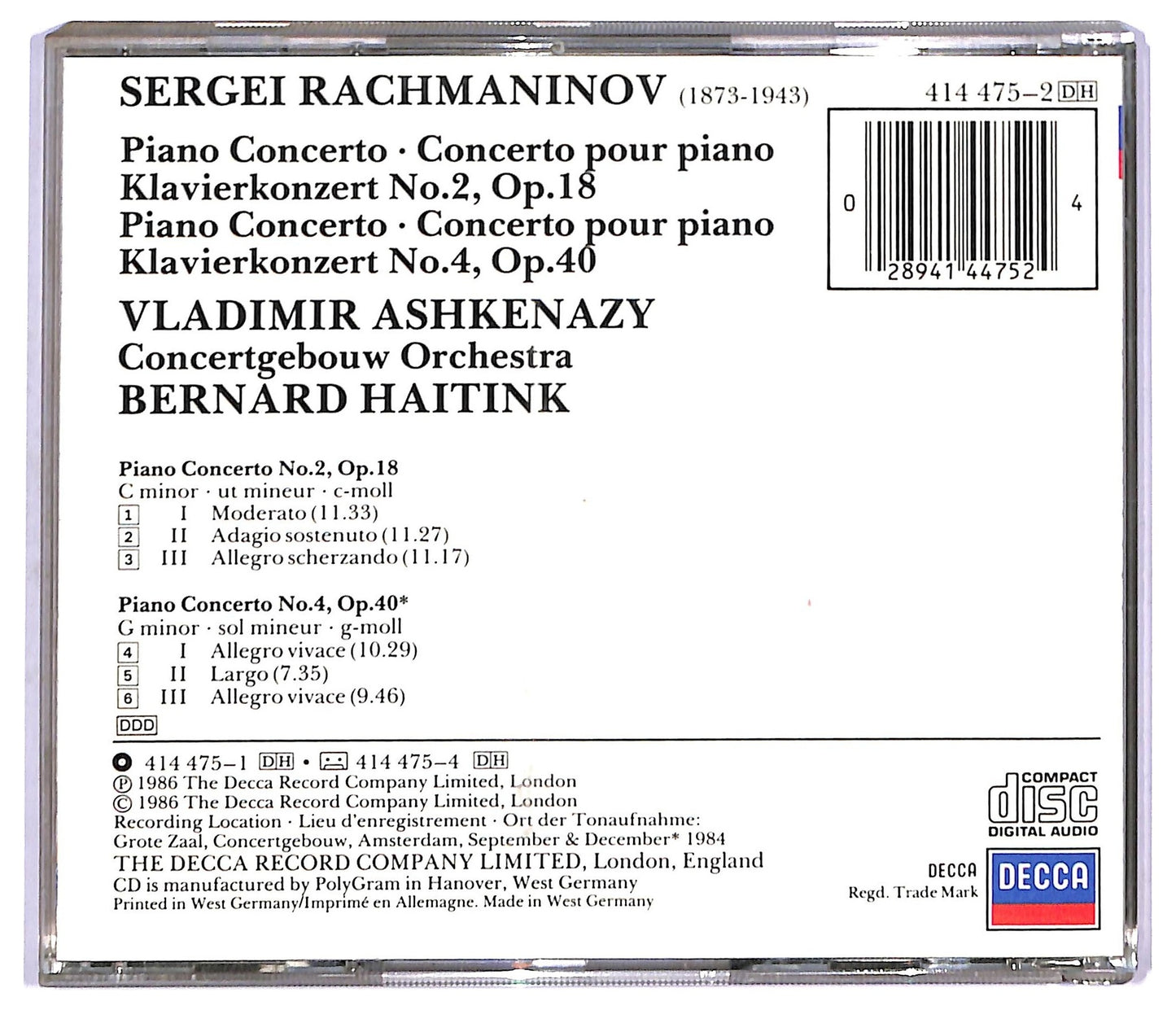 EBOND Rachmaninov - Piano Concertos 2 & 4 CD CD088714