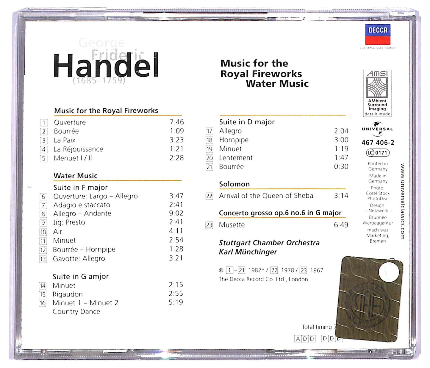 EBOND Handel - Music For The Royal Fireworks - Water Music CD CD088942