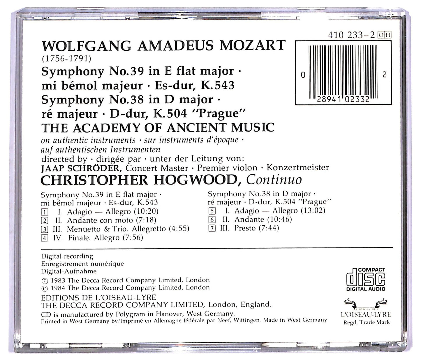 EBOND Mozart - Symphony No. 38 Prague Symphony No. 39 CD CD089012