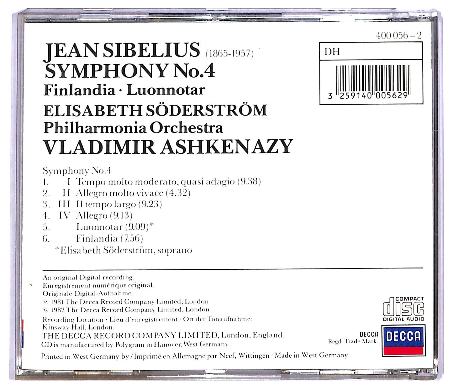 EBOND Sibelius - Symphony No. 4 - Finlandia Luonnotar CD CD089017