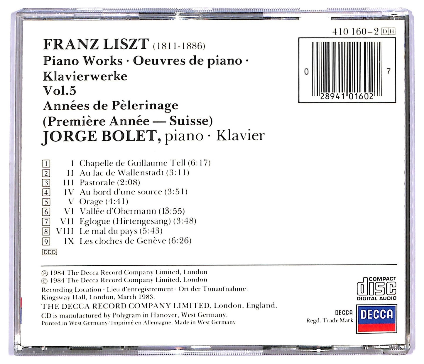 EBOND Liszt - Jorge Bolet - Annees De Pelerinage - Suisse CD CD089052