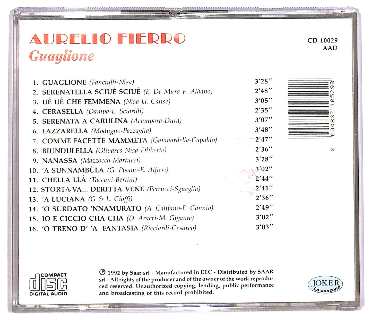 EBOND Aurelio Fierro - Guaglione CD CD089231
