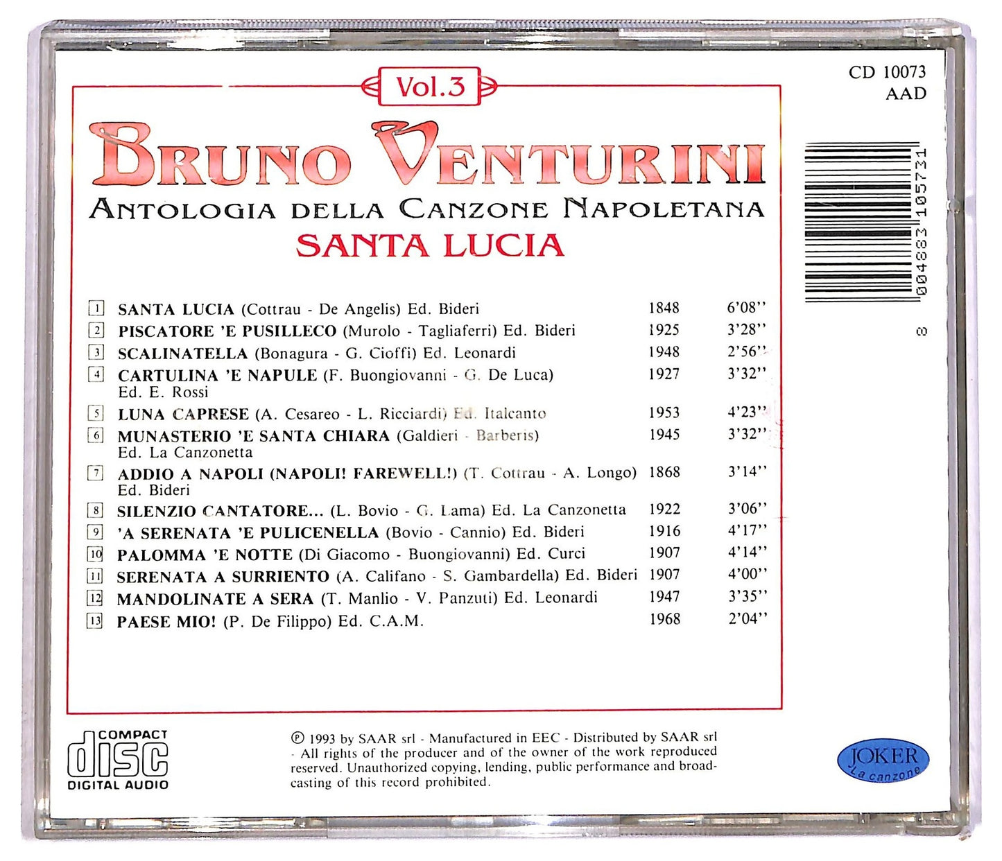 EBOND Bruno Venturini - Antologia Napoletana Canzoni VOL.3 CD CD089251