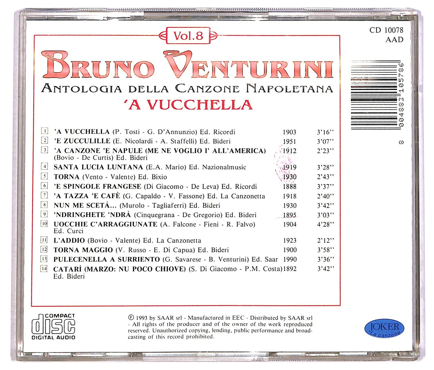 EBOND Bruno Venturini - 'A Vucchella vol.8 CD CD089315
