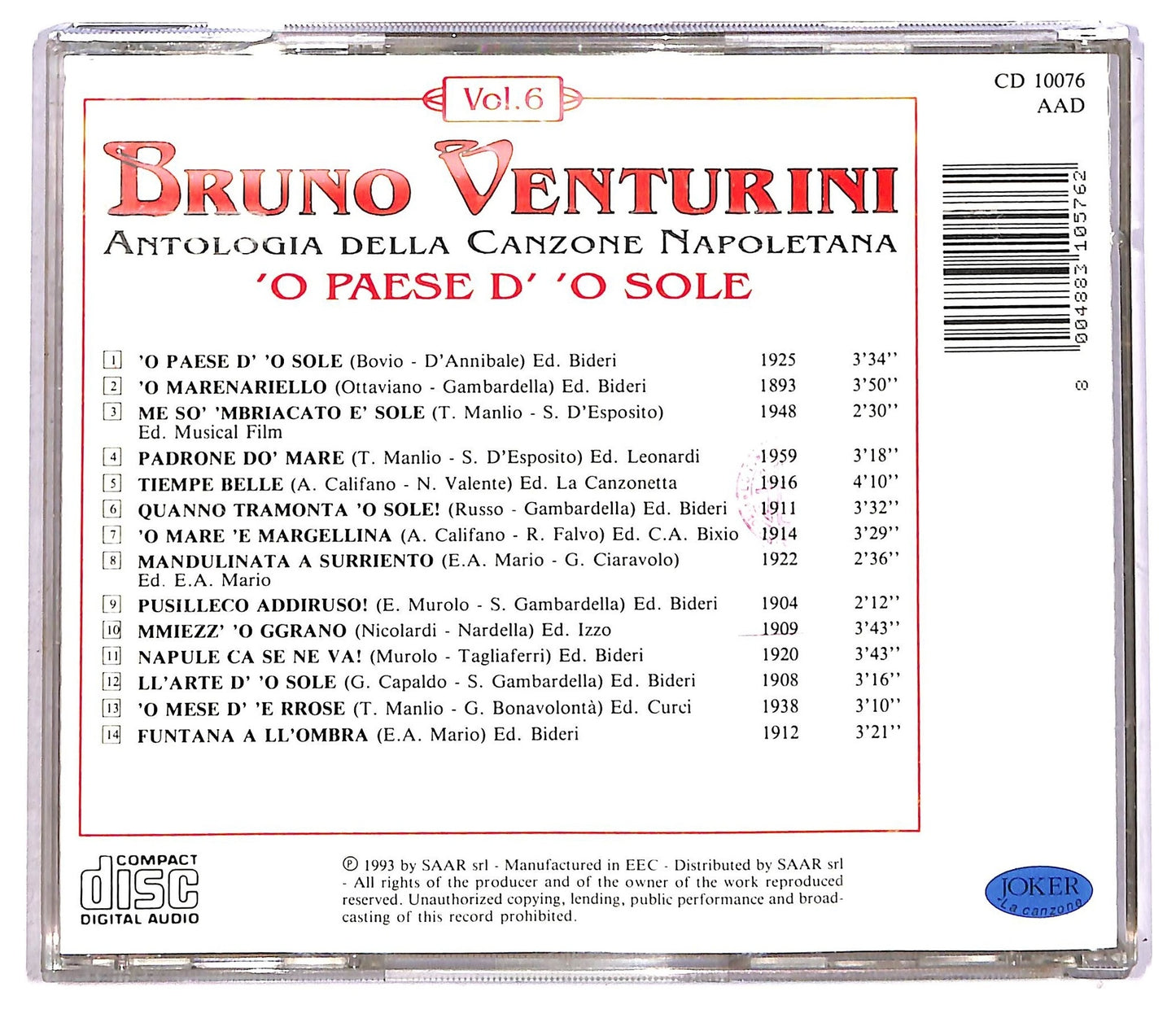 EBOND Bruno Venturini - 'O Paese D' 'O Sole CD CD089326