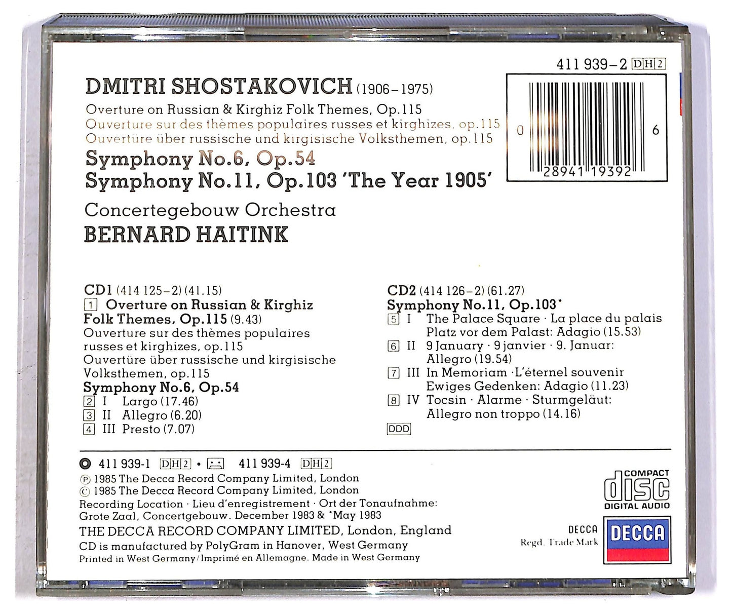 EBOND Shostakovich - Symphonies 6 & 11 CD CD089651