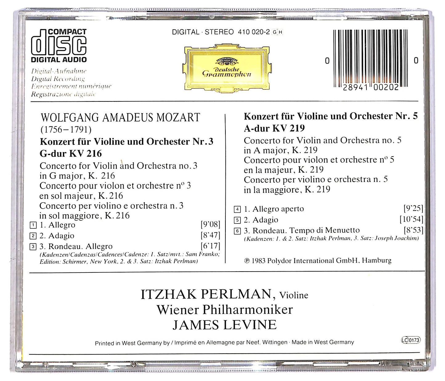 EBOND Mozart - Violinkonzerte Violin Concertos Nos. 3 & 5 CD CD089737