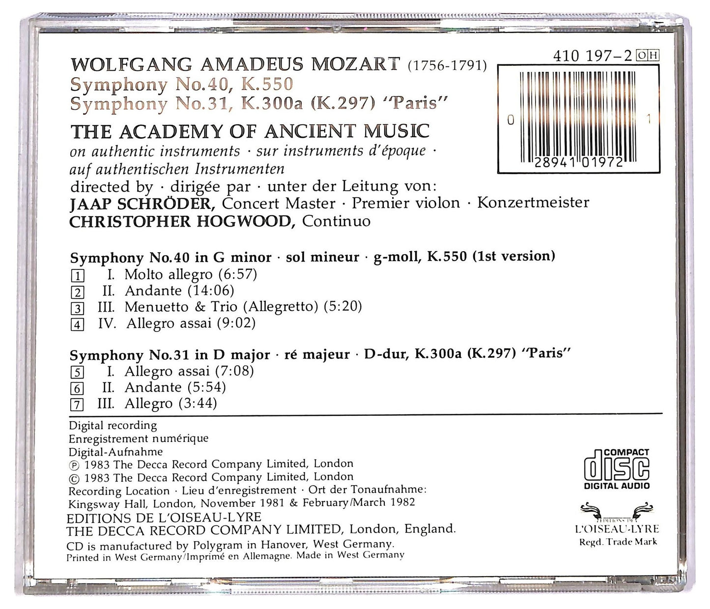 EBOND Mozart - Symphony No.40 Symphony No.31 'Paris' CD CD089741