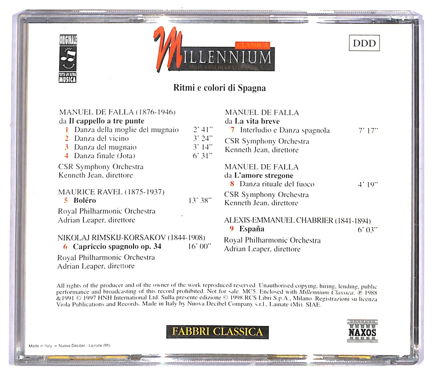 EBOND Ravel De Falla Rimsky-Korsakov - Ritmi E Colori Di Spagna CD CD090003